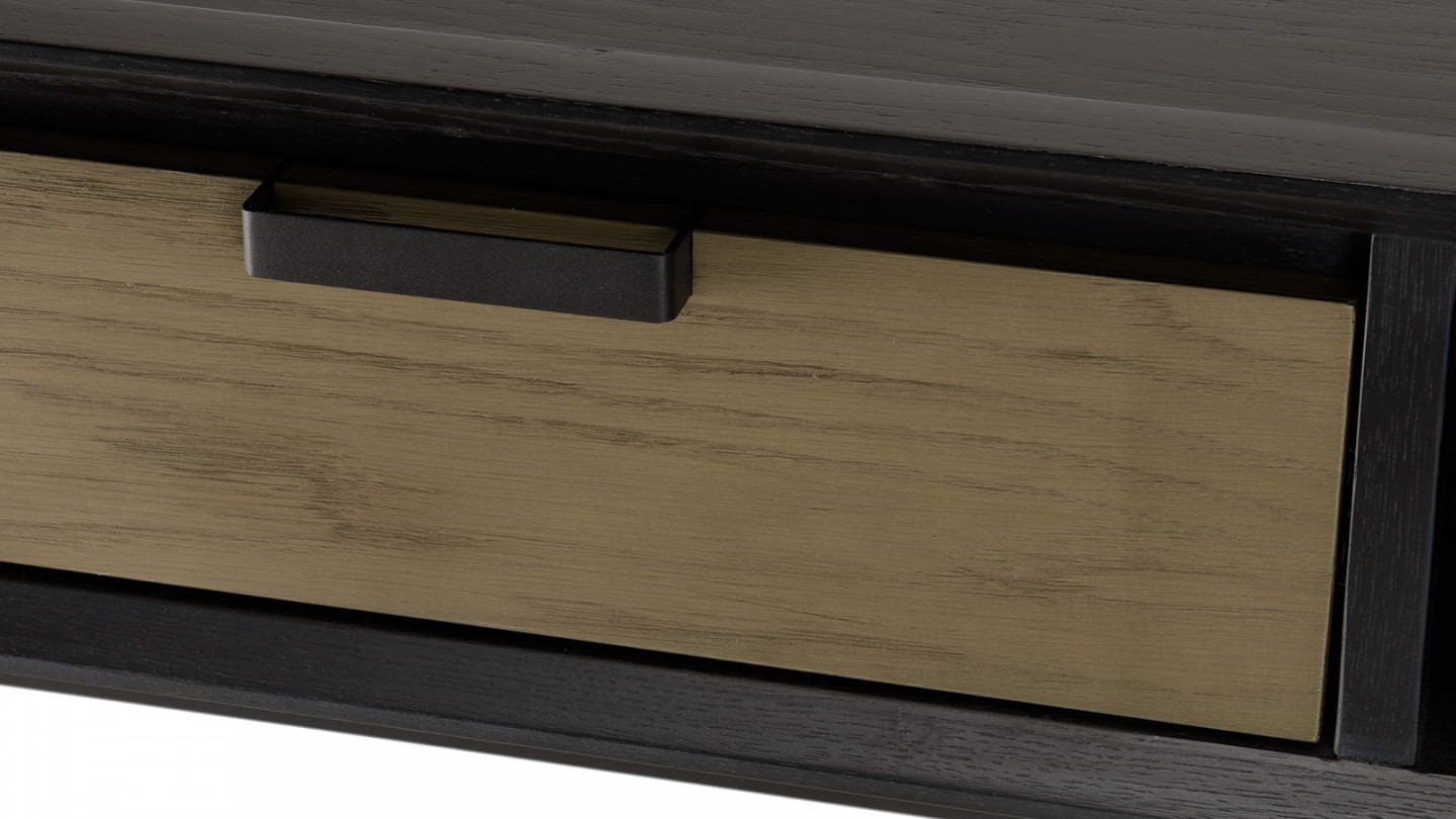 Console noire 130x35cm 2 niches 1 tiroir marron pieds métal noir ALMA