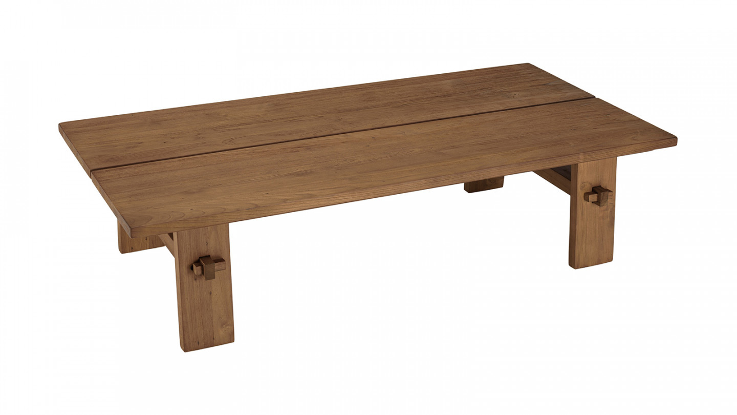 Table basse rectangulaire 140x70cm en bois de teck recyclé SIXTINE