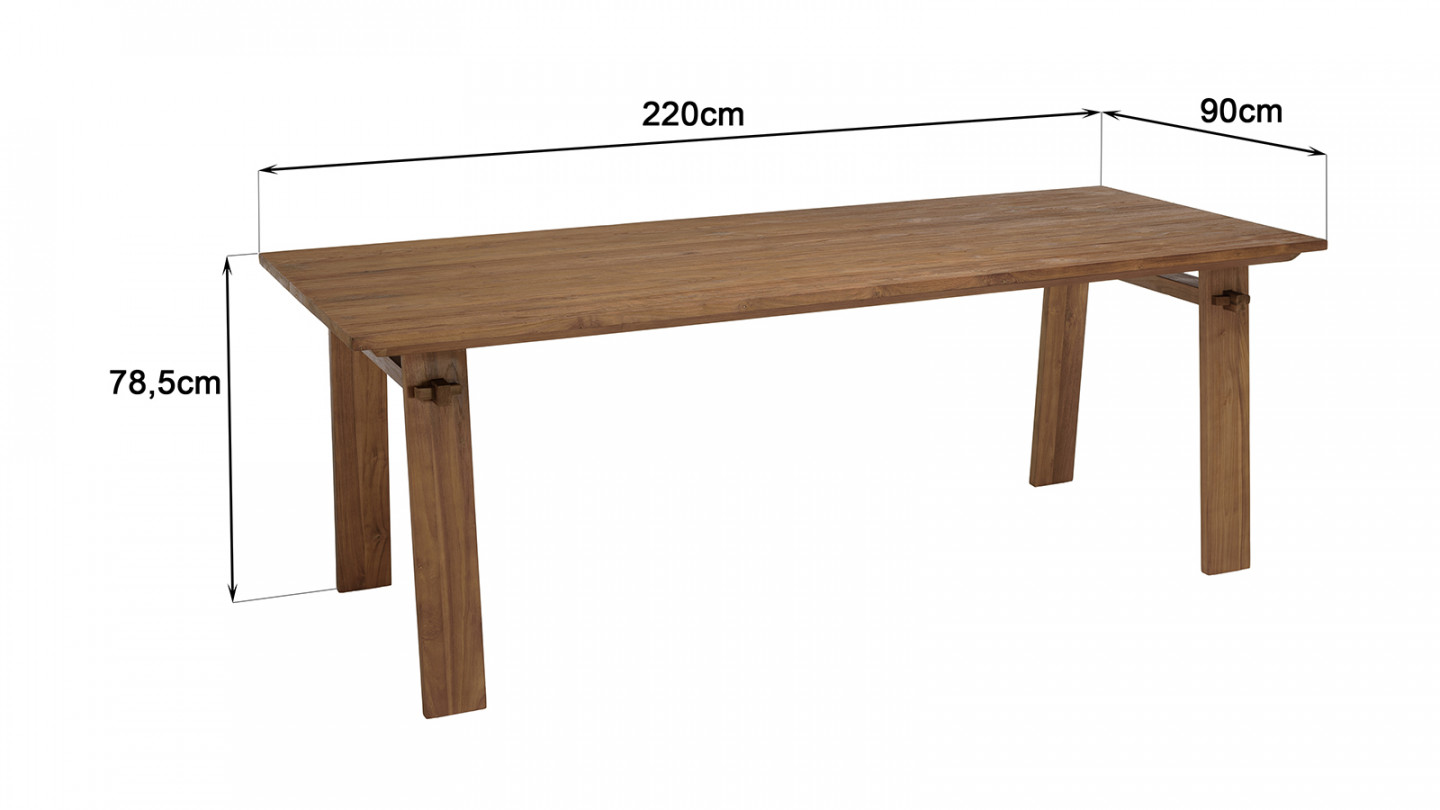 Table à manger rectangulaire 220x90cm en bois de teck recyclé SIXTINE