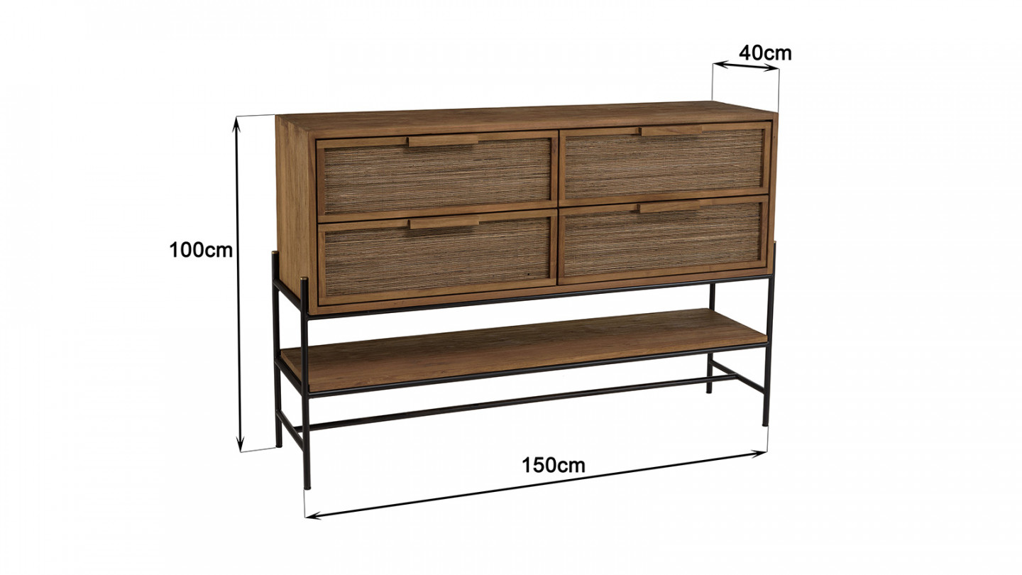 Buffet 4 tiroirs 1 étagère en bois de teck recyclé SIXTINE