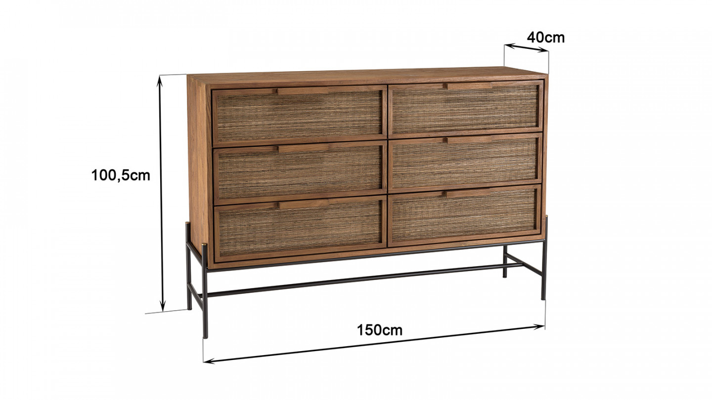 Commode 6 tiroirs en bois de teck recyclé SIXTINE