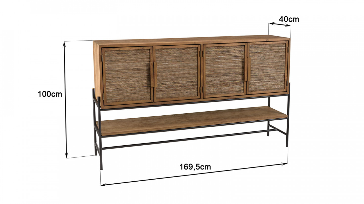 Buffet 4 portes en bois de teck recyclé SIXTINE