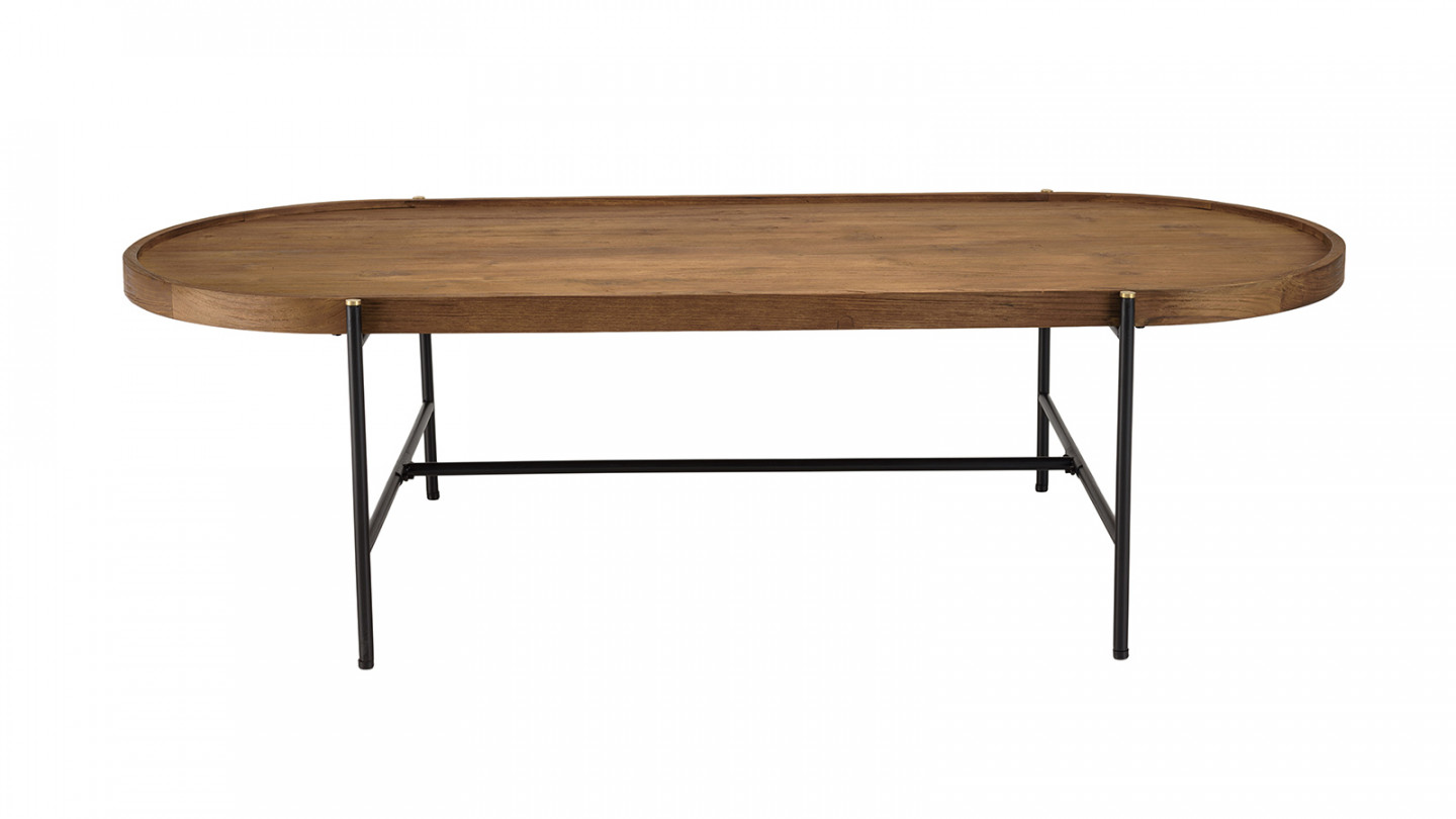 Table basse ovale 140x63cm plateau en bois de teck recyclé SIXTINE