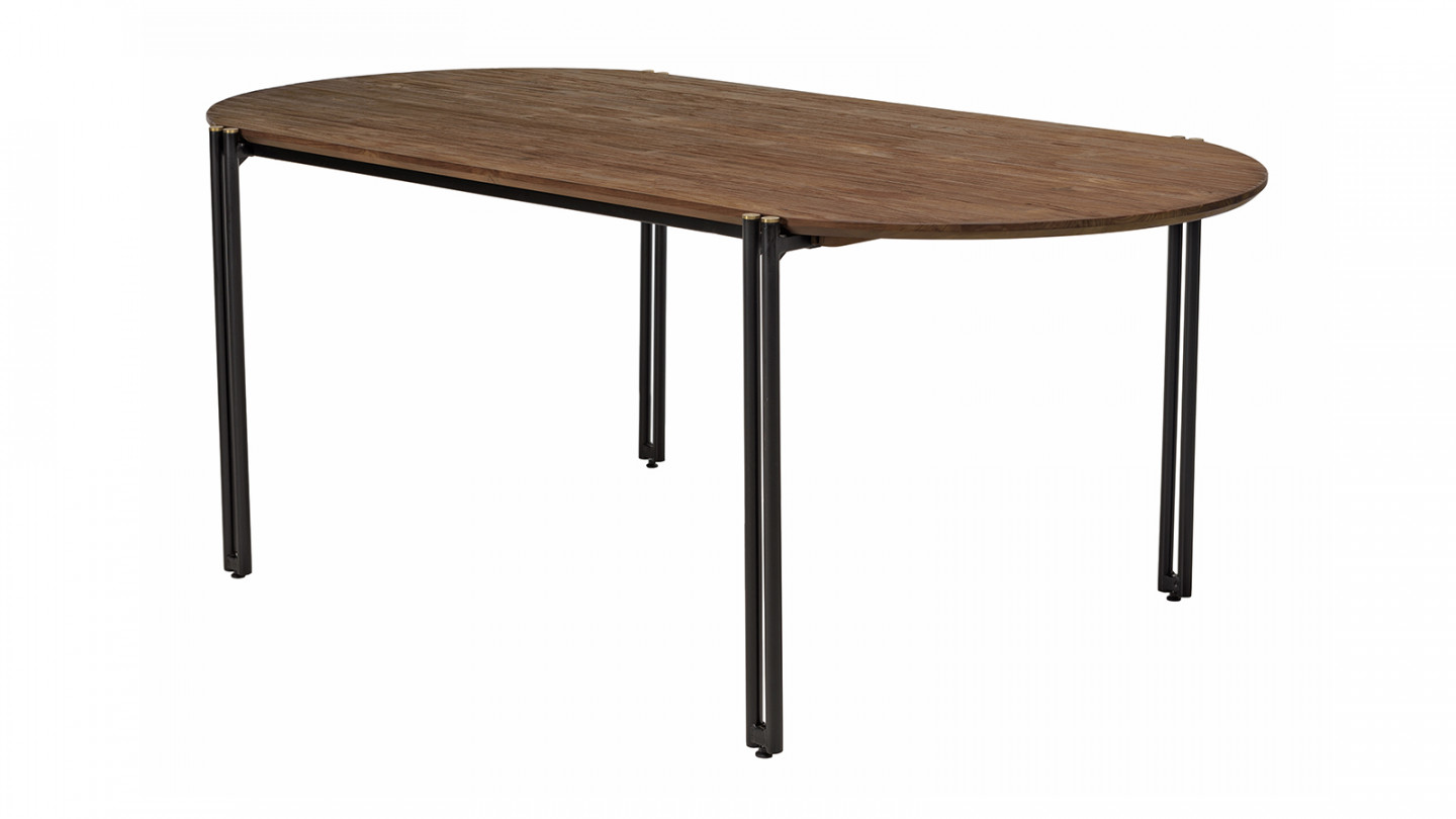 Table à manger ovale 200x105cm plateau bois de teck recyclé SIXTINE