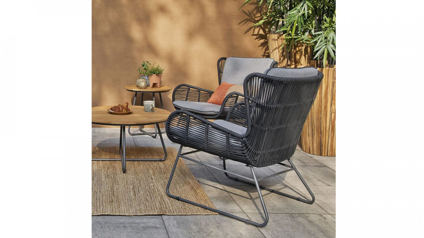 Fauteuil de jardin en cordage anthracite - Grace