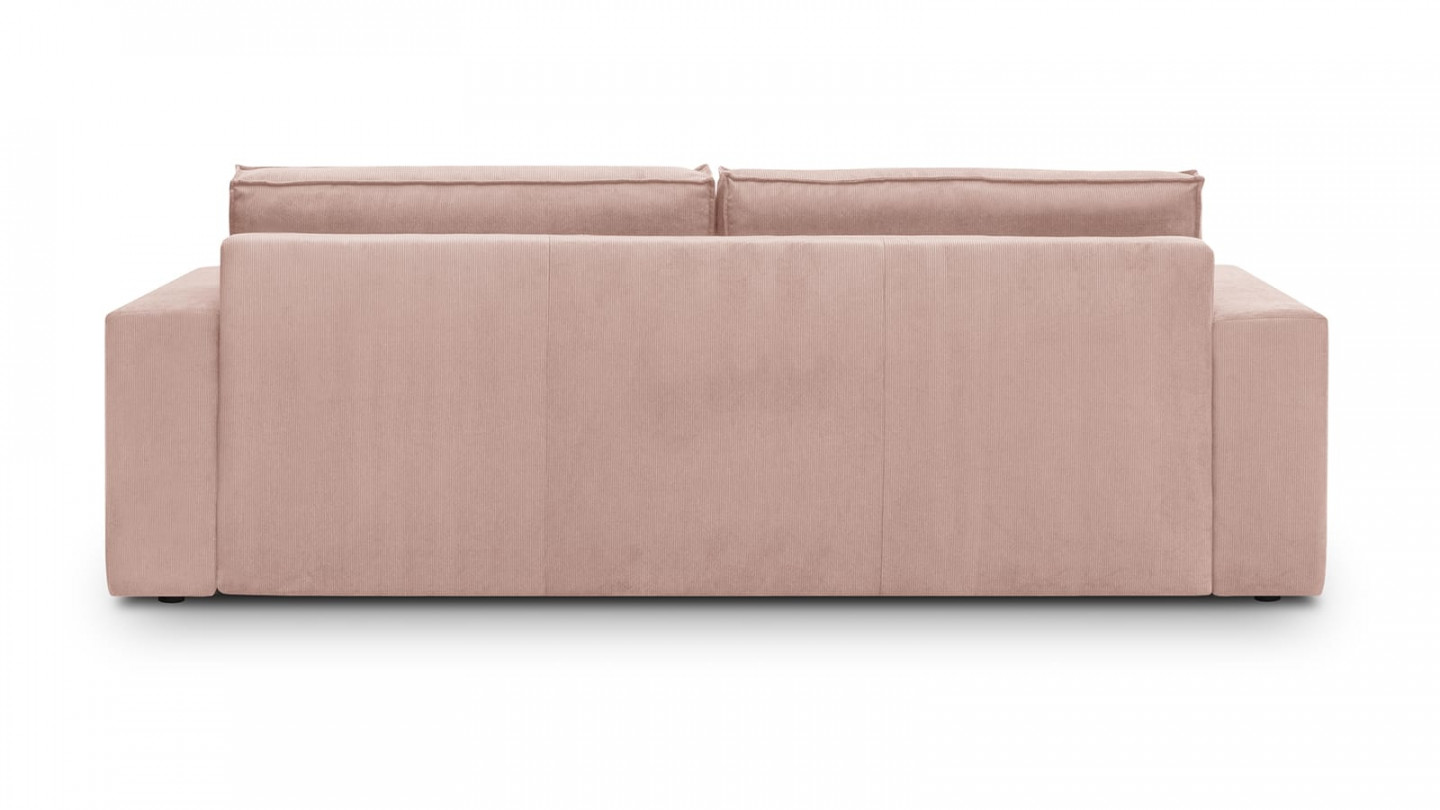 Canapé 3 places convertible avec coffre de rangement en velours fines côtes rose - Harper New