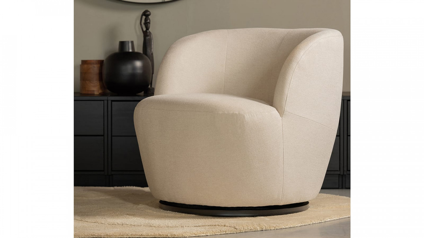 Fauteuil pivotant en tissu bouclé écru - Serra