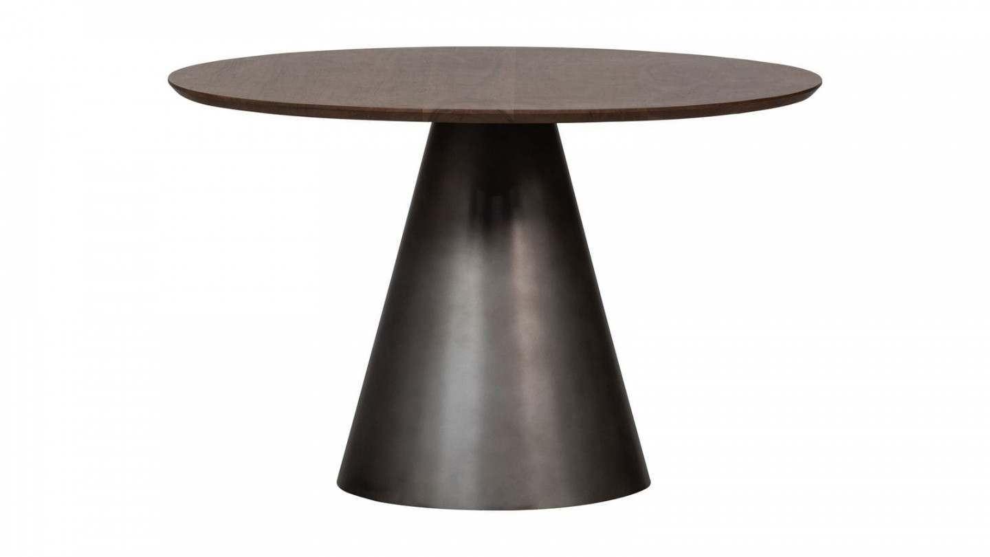 Table à manger ronde en métal et manguier noir 120cm - Maggie