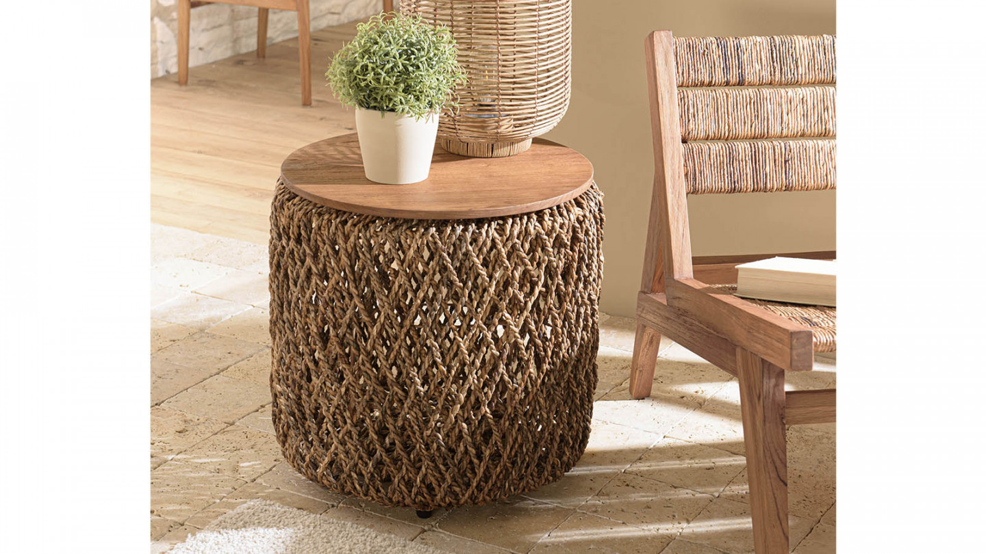 Table d'appoint ronde 50x50cm en tissage de fibre de cocotier - Sixtine