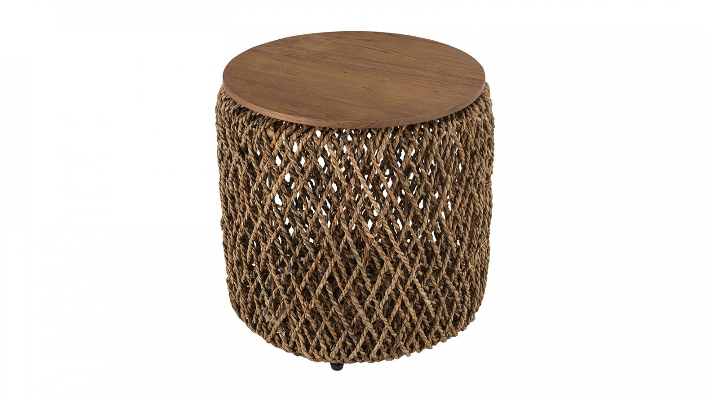 Table d'appoint ronde 50x50cm en tissage de fibre de cocotier - Sixtine