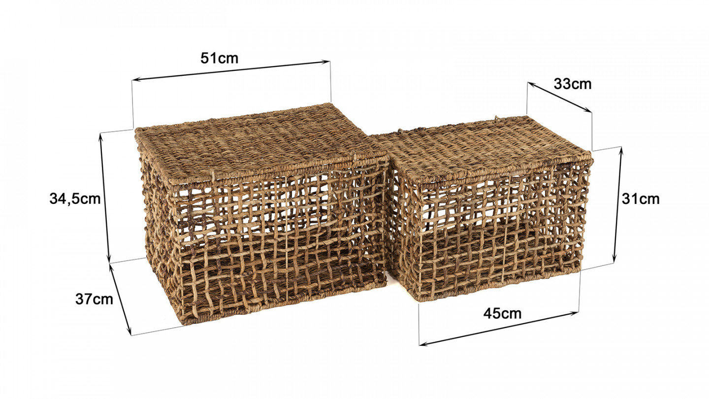 Set de 2 paniers de rangement en tissage naturel ajouré - Sixtine