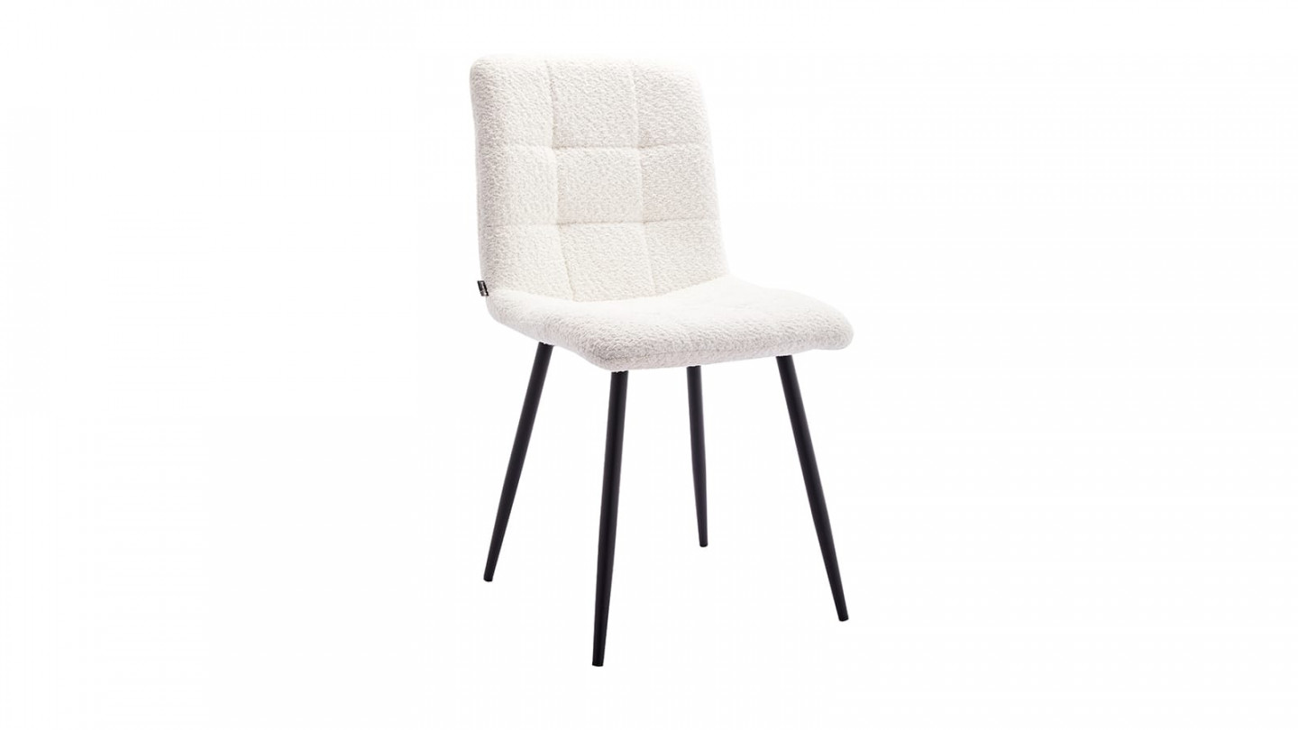 Lot de 2 chaises en tissu bouclette beige, piètement noir - Iggy