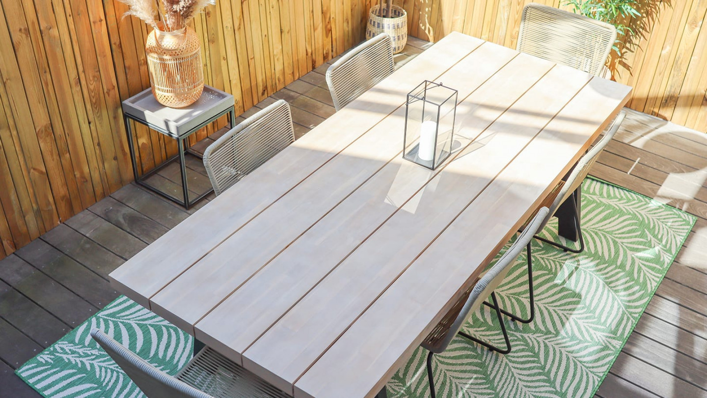 Table de jardin extensible 8 personnes en aluminium et bois d'acacia - Ubud