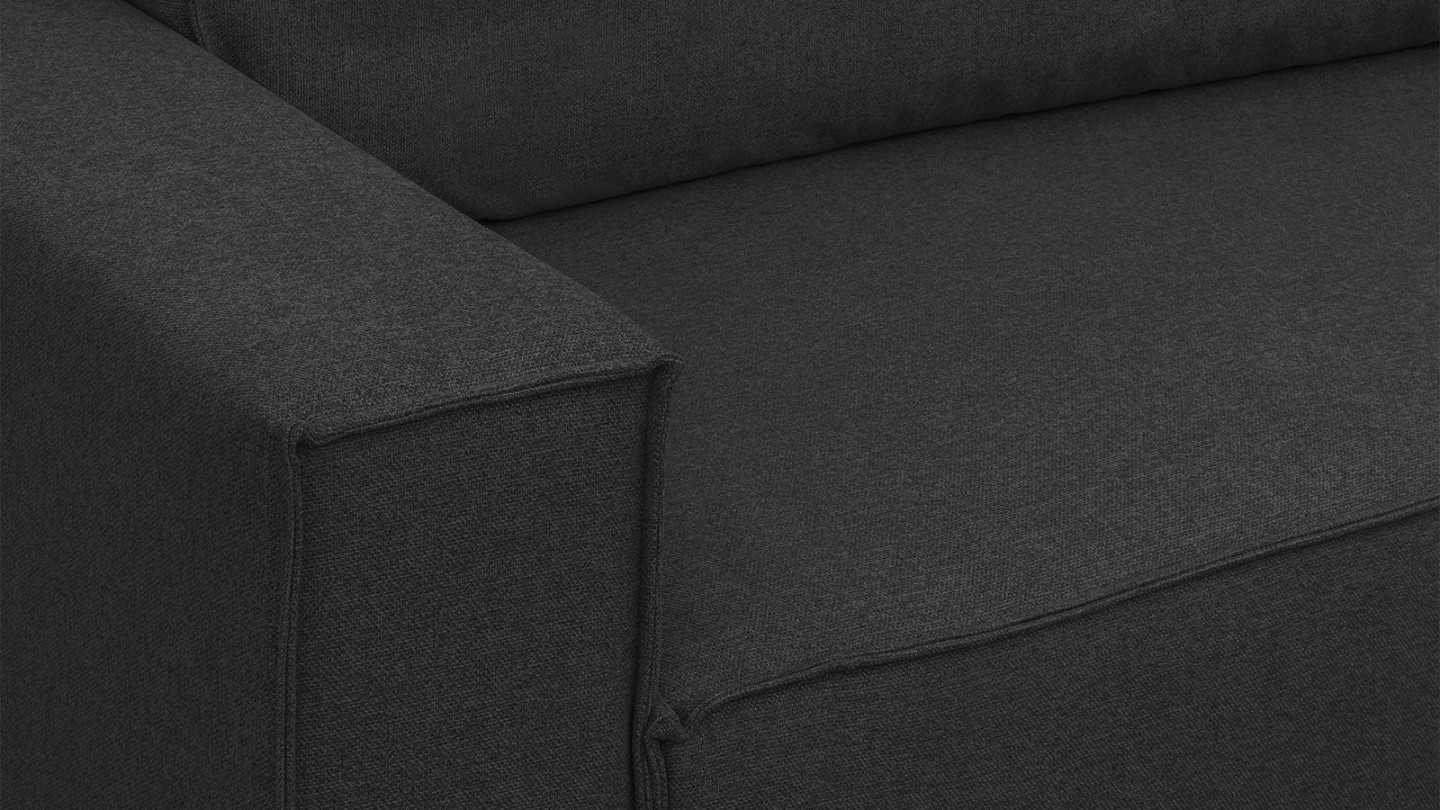 Canapé d'angle convertible réversible 4 places avec coffre de rangement en tissu noir - Livia New