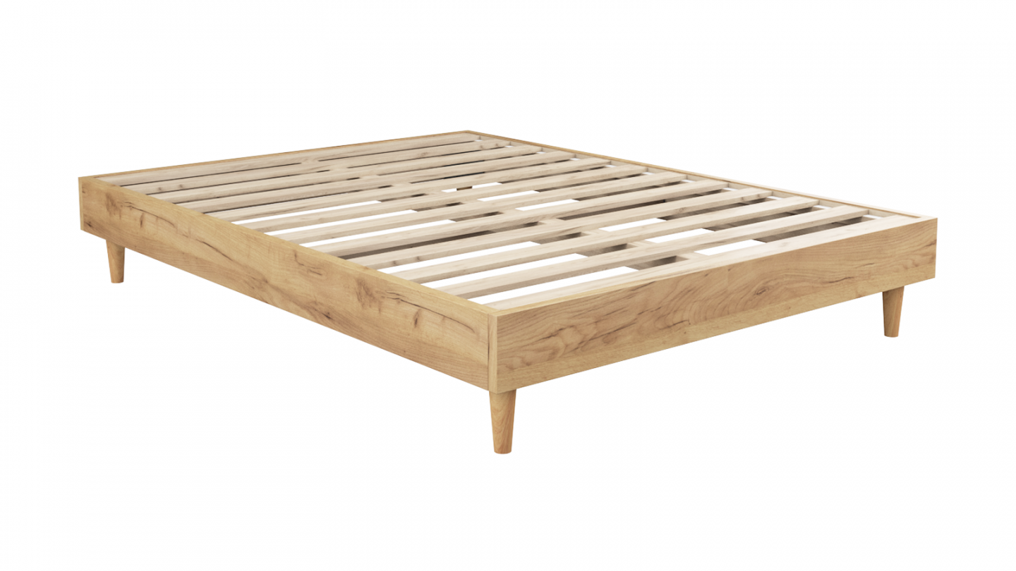 Lit adulte 140x190 cm en bois naturel avec sommier à lattes - Paco