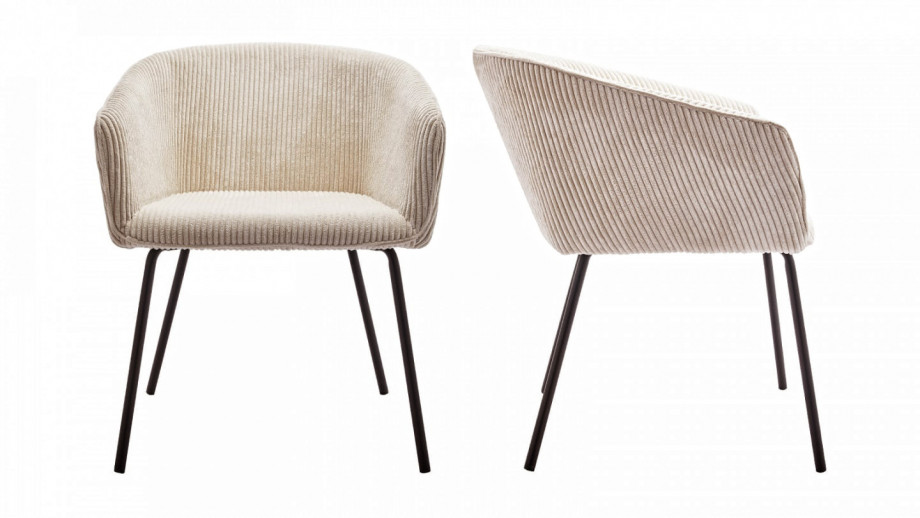 Lot de 2 fauteuils en velours côtelé beige, piètement noir - Swann