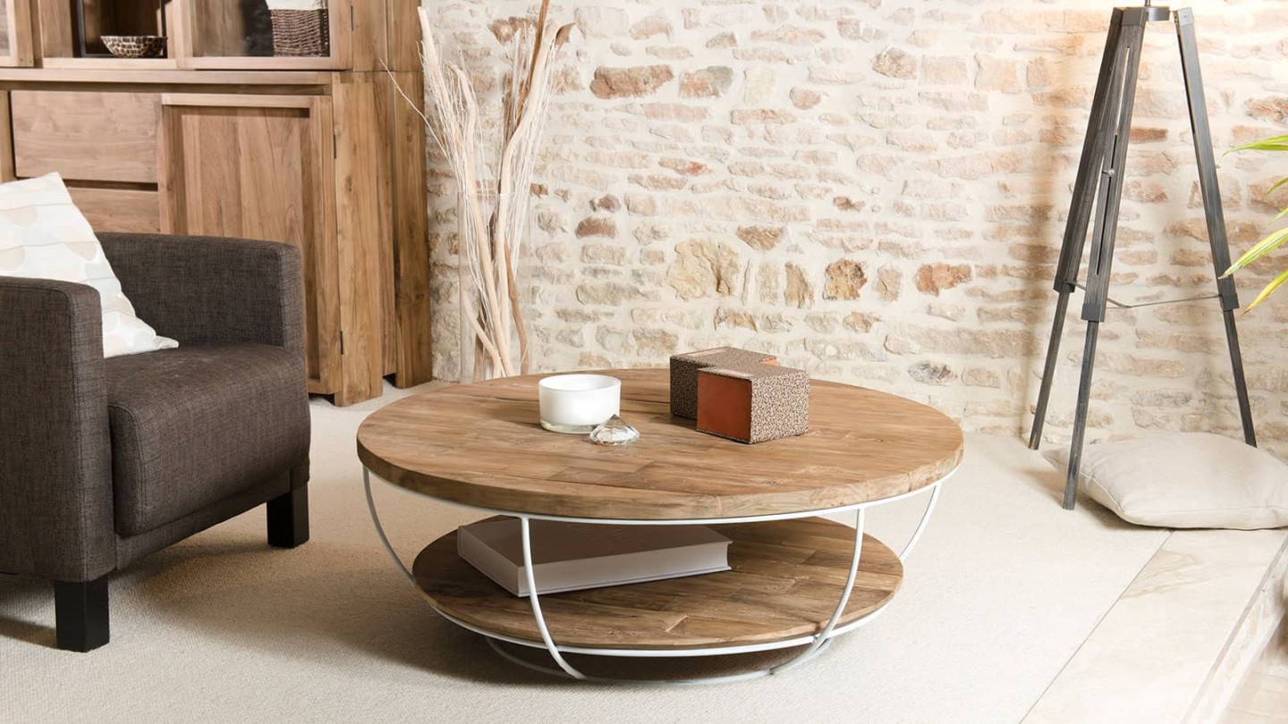 Gøran - Table basse coque blanche double plateau 100 x 100 cm