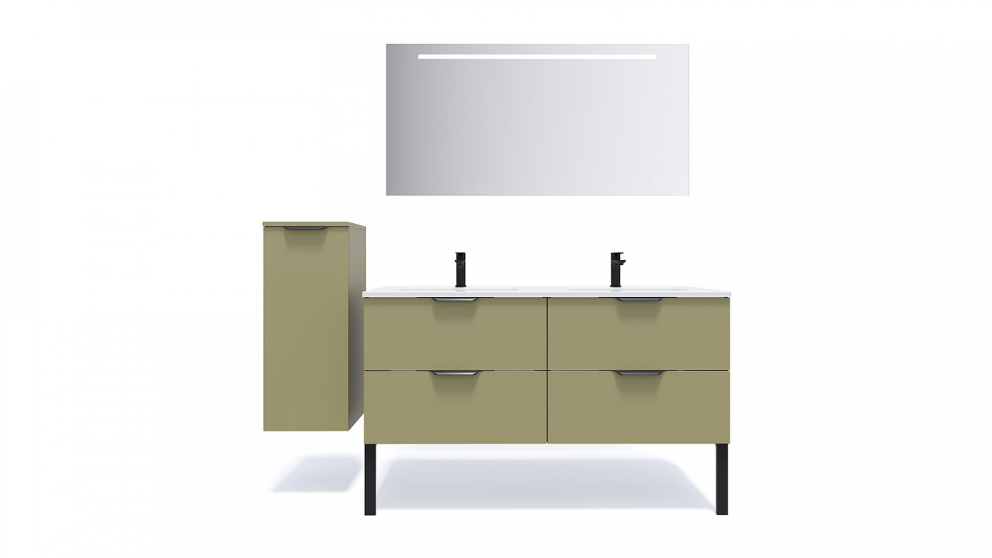 Meuble de salle de bains 140 cm Olive - 4 tiroirs - double vasque + miroir - Loft