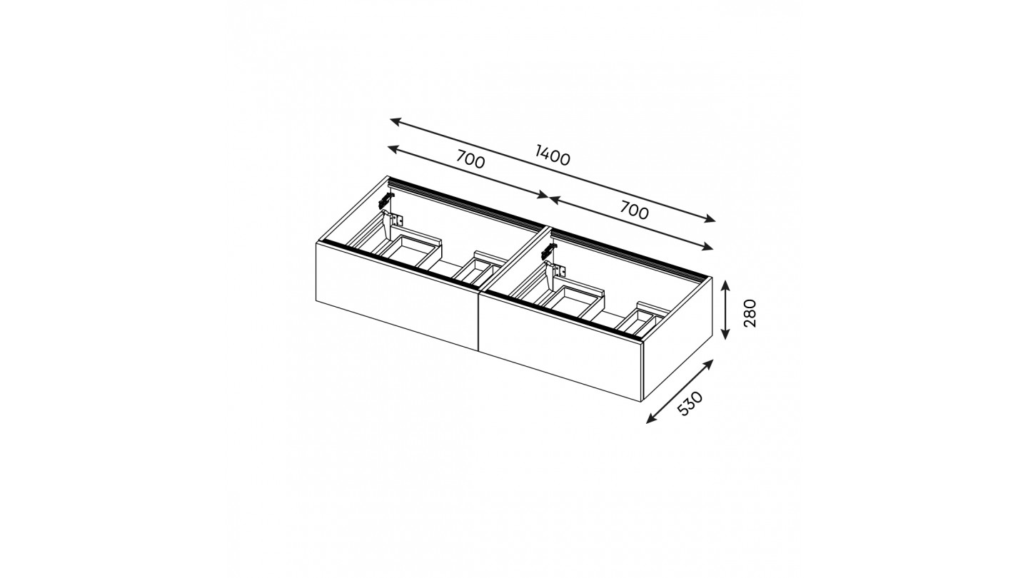 Meuble de salle de bains 140 cm Chêne clair - 2 tiroirs - 2 vasques carrées + miroir - Loft