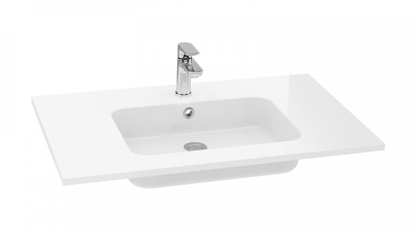 Meuble de salle de bains 90 cm Opale blanc - 1 tiroir - simple vasque + miroir + demi-colonne ouverture à gauche - Loft