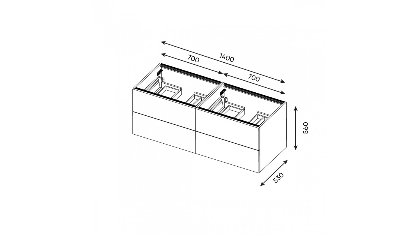 Meuble de salle de bains 140 cm Béton taloché - 4 tiroirs - 2 vasques carrées + miroir - Loft