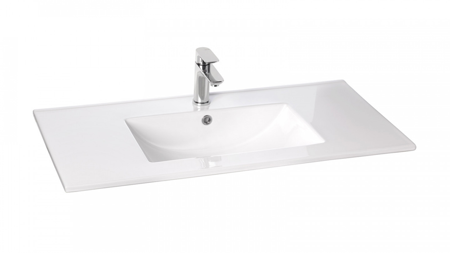 Meuble de salle de bain suspendu vasque intégrée 90cm 2 tiroirs Vert olive + miroir - Rivage