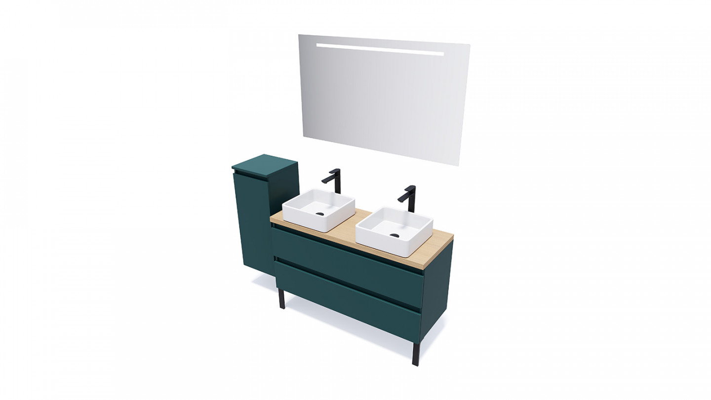 Meuble de salle de bain suspendu 2 vasques à poser 120cm 2 tiroirs Bleu - Rivage