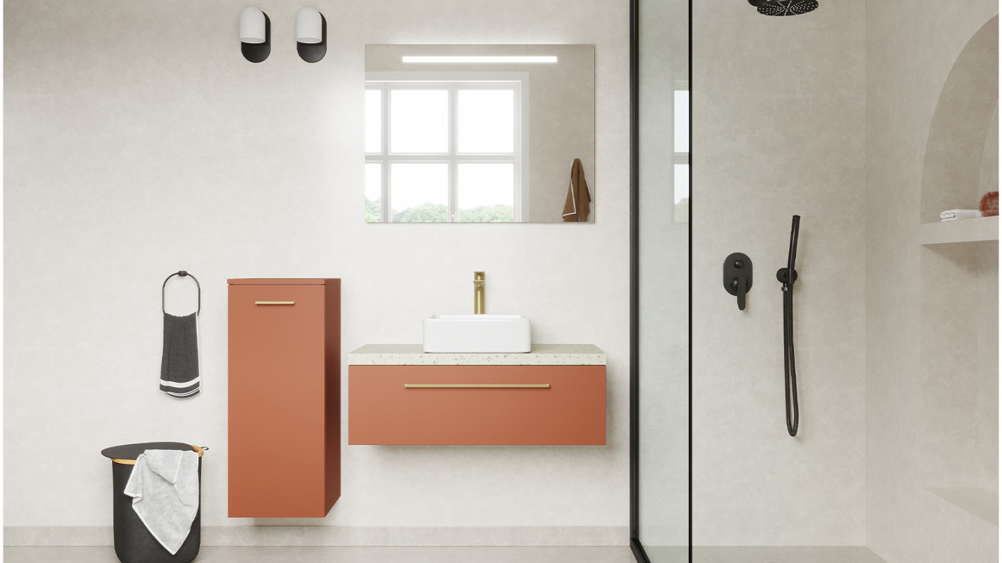 Meuble de salle de bain suspendu vasque à poser 90cm 1 tiroir Terracotta - Osmose