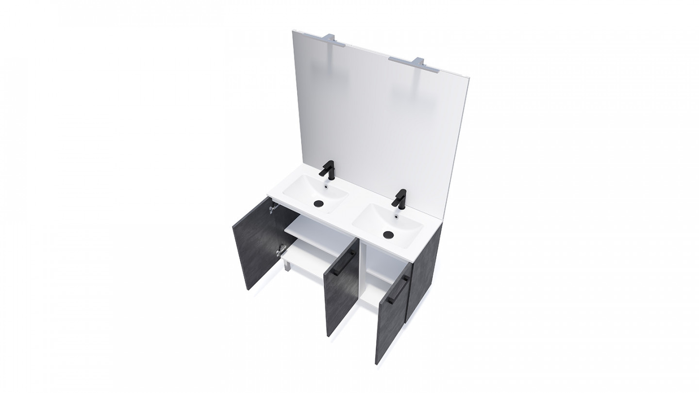 Meuble de salle de bain suspendu avec pieds double vasque intégrée 120cm 3 portes Ardoise métallisée - Chango