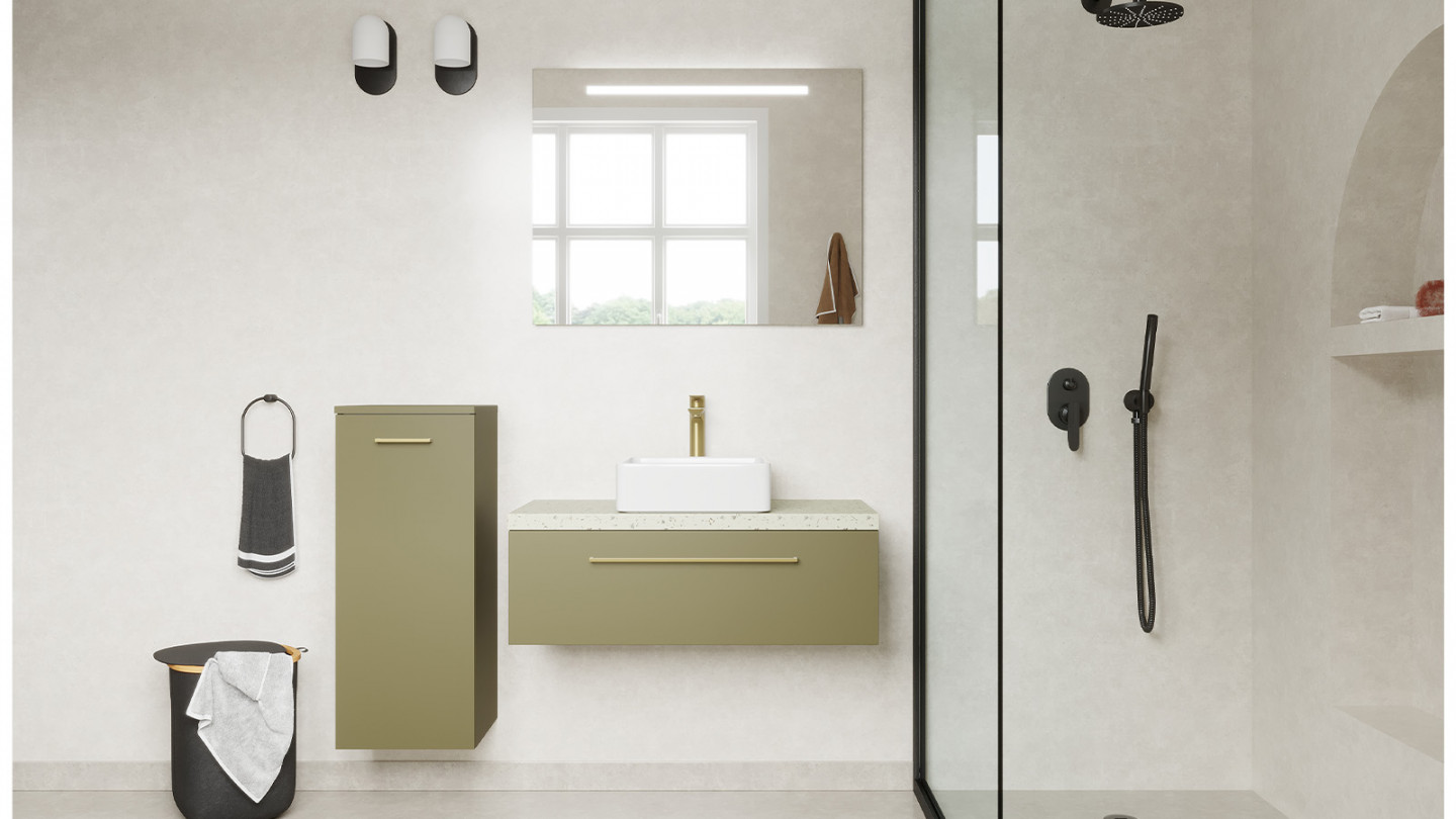 Meuble de salle de bain suspendu vasque à poser 90cm 1 tiroir Vert olive - Osmose