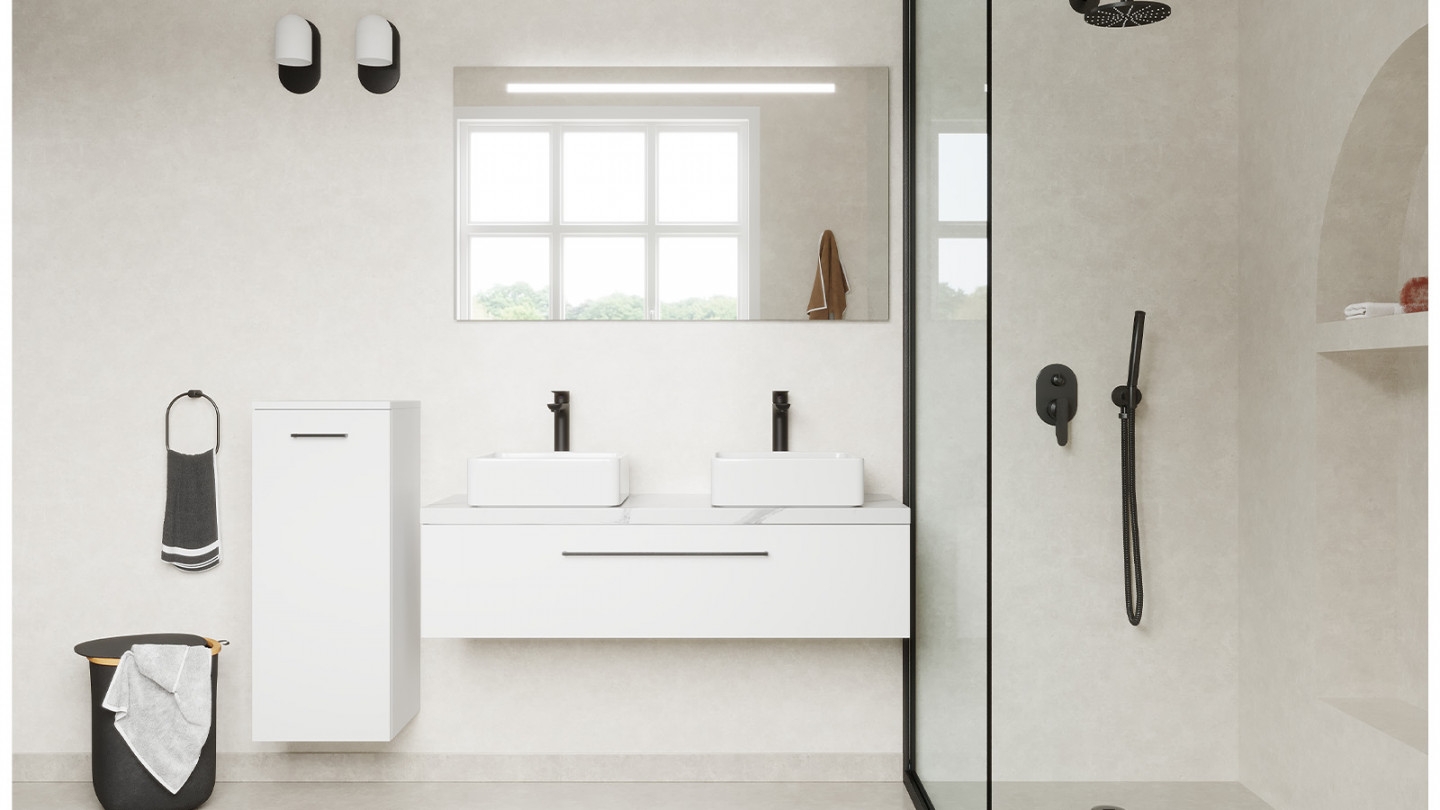 Meuble de salle de bain suspendu 2 vasques à poser 120cm 1 tiroir Blanc - Osmose