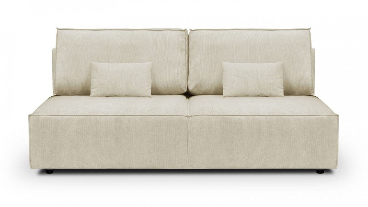 Canapé convertible 3 places avec coffre de rangement en velours fines côtes beige - Milla New