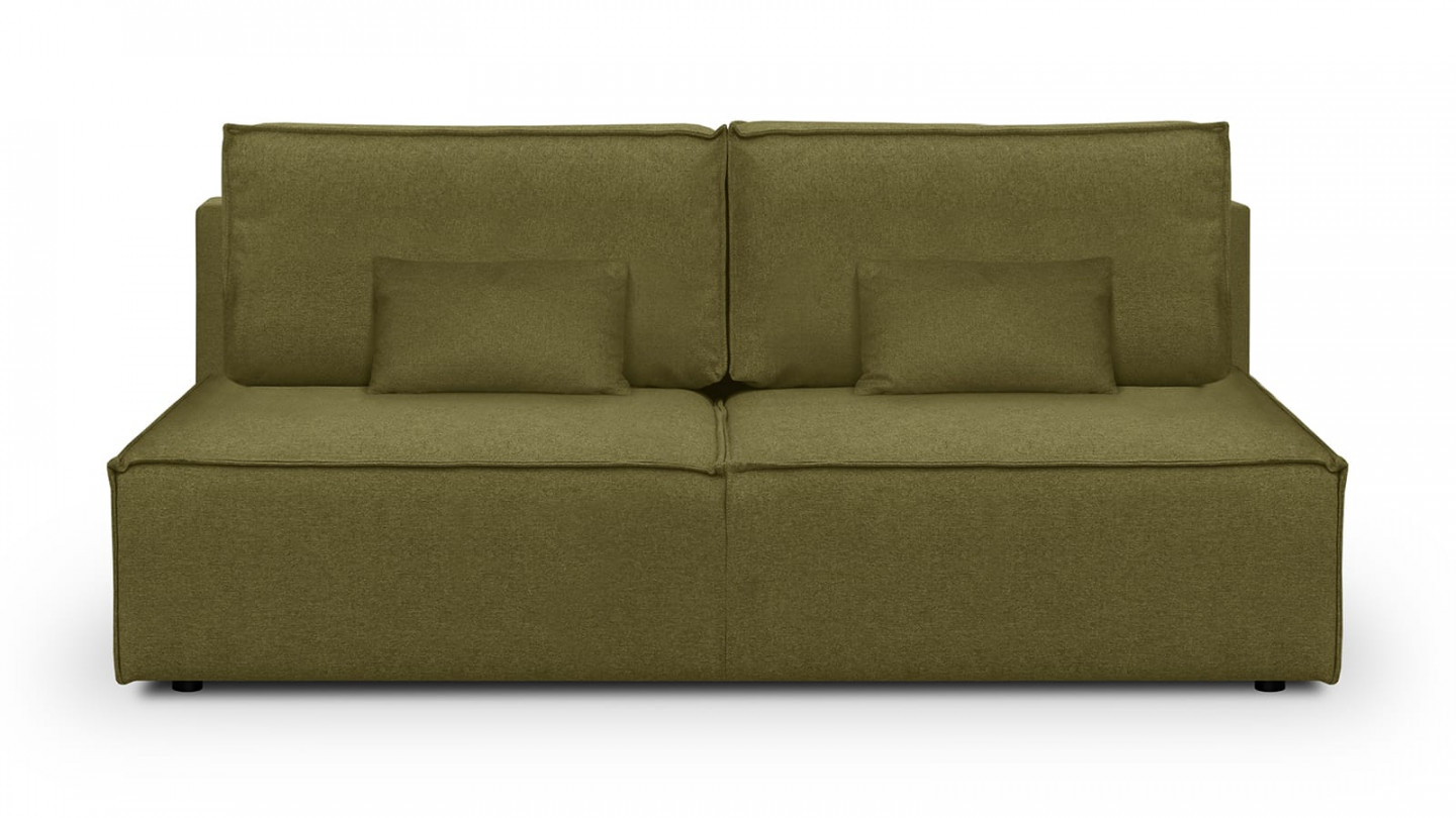 Canapé convertible 3 places avec coffre de rangement en tissu vert olive - Milla New