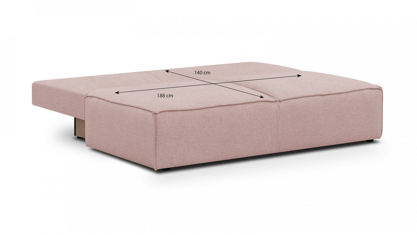 Canapé convertible 3 places avec coffre de rangement en tissu rose pâle - Milla New