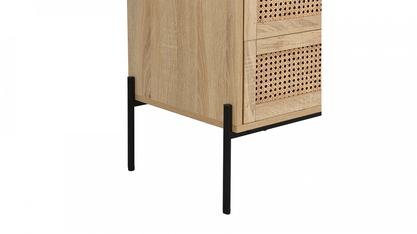 Commode 3 tiroirs en cannage naturel et effet chêne 105 cm - Iris