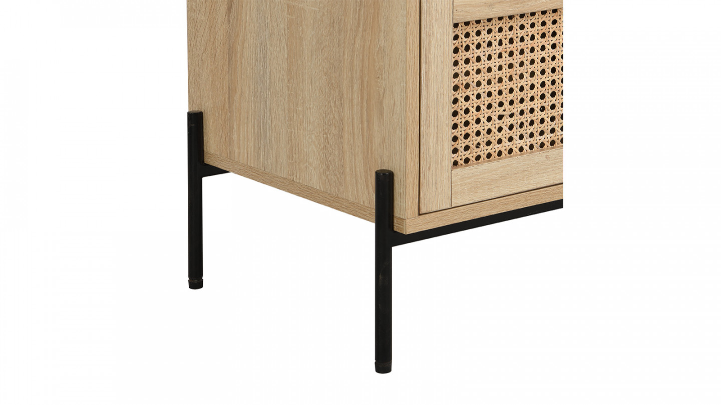 Commode 6 tiroirs en cannage naturel et effet chêne 120 cm - Iris