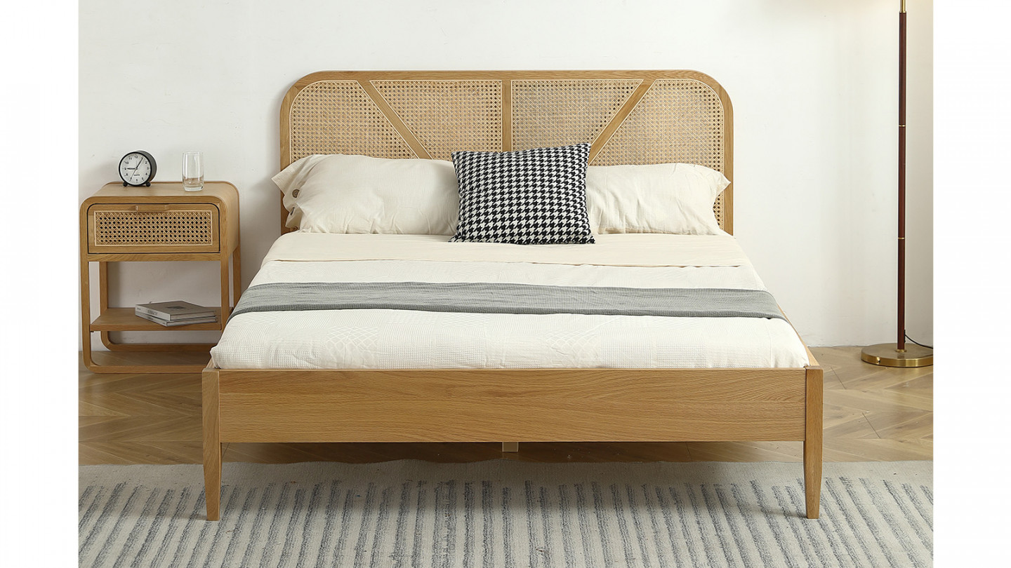 Lit Adulte 160x200 En Placage Ch ne Avec T te De Lit En Bois Massif Et 