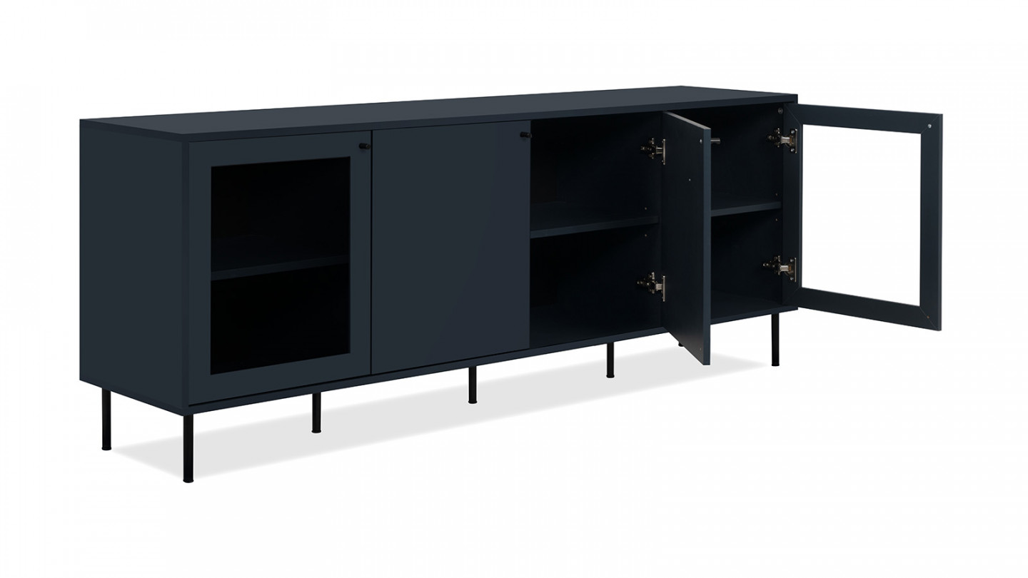 Meuble TV 4 portes bleu nuit 180 cm - Agata