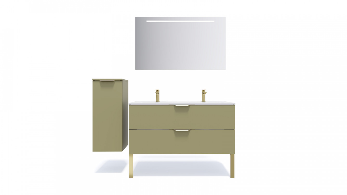 Meuble de salle de bain suspendu double vasque intégrée 120cm 2 tiroirs Vert olive - Swing