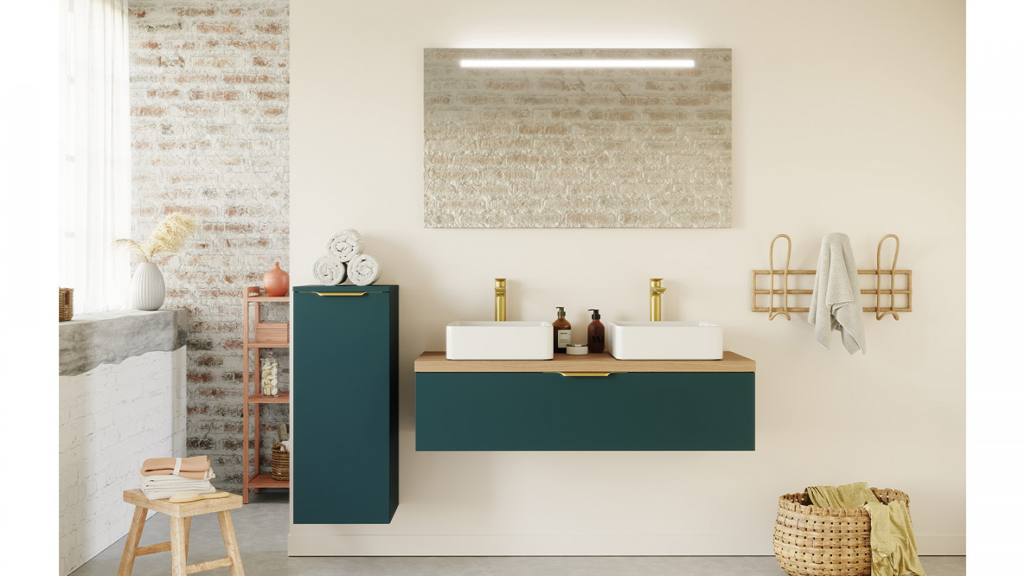 Meuble de salle de bain suspendu 2 vasques à poser 120cm 1 tiroir Bleu - Swing