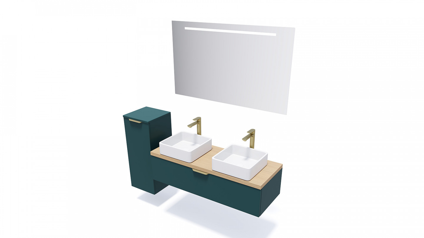 Meuble de salle de bain suspendu 2 vasques à poser 120cm 1 tiroir Bleu - Swing
