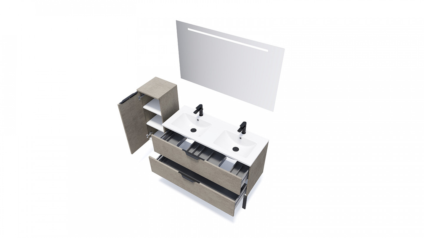 Meuble de salle de bain suspendu double vasque intégrée 120cm 2 tiroirs façon Béton - Swing