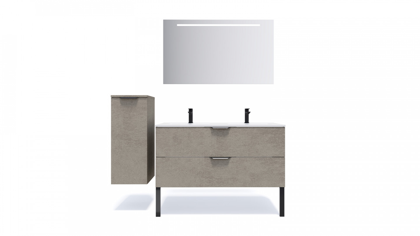 Meuble de salle de bain suspendu double vasque intégrée 120cm 2 tiroirs façon Béton - Swing