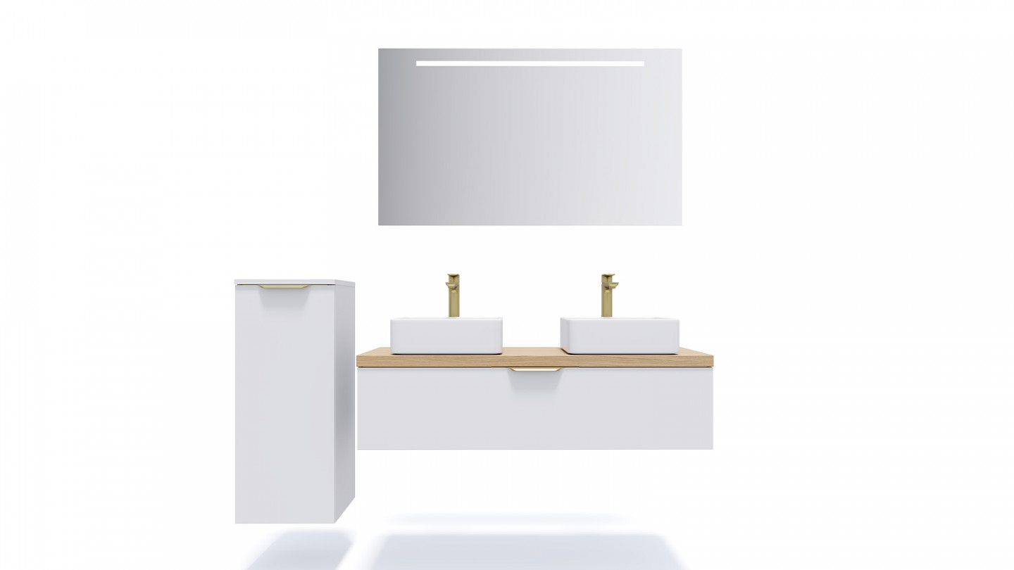 Meuble de salle de bain suspendu 2 vasques à poser 120cm 1 tiroir Blanc - Swing