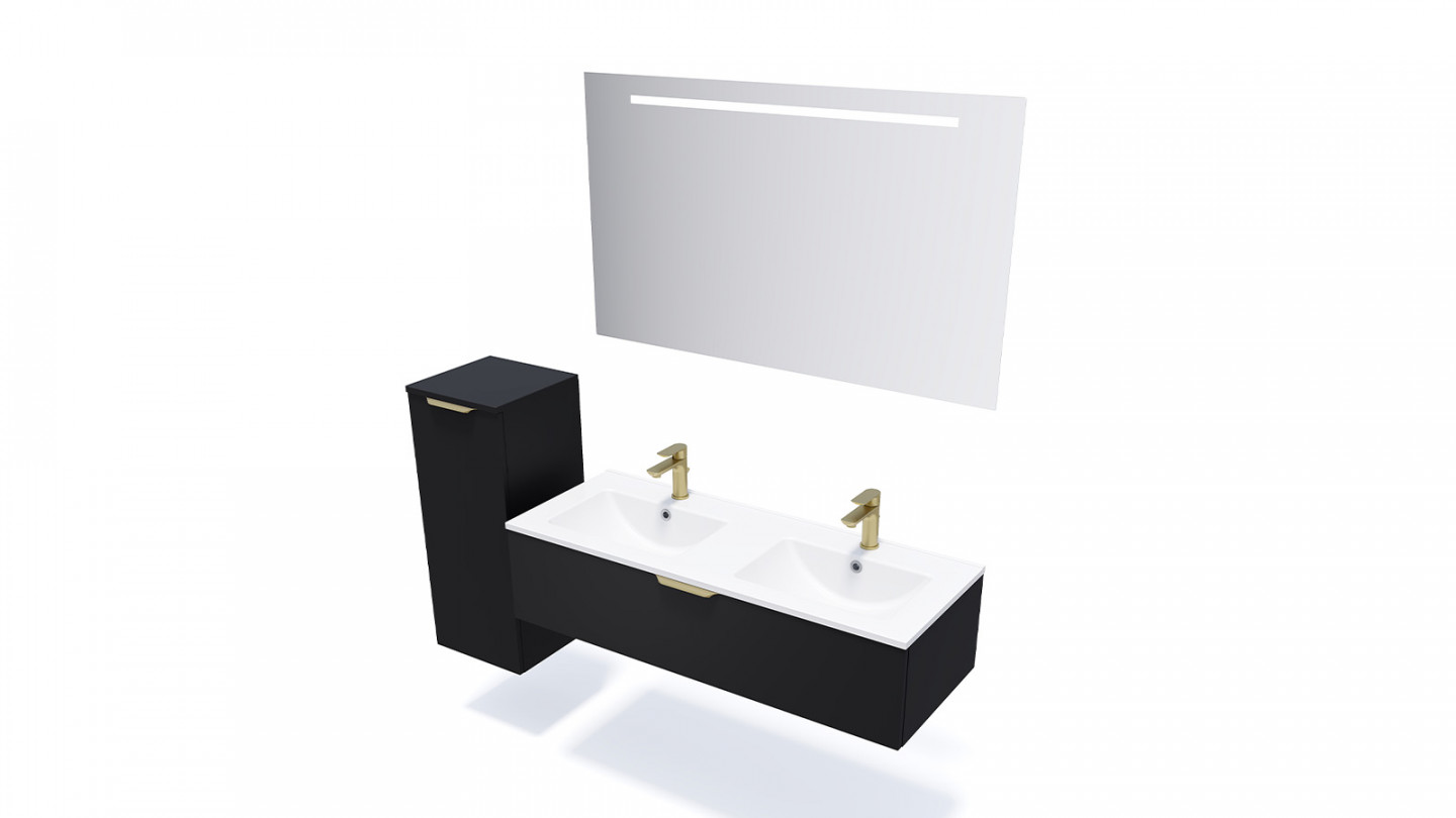 Meuble de salle de bain suspendu double vasque intégrée 120cm 1 tiroir Noir - Swing