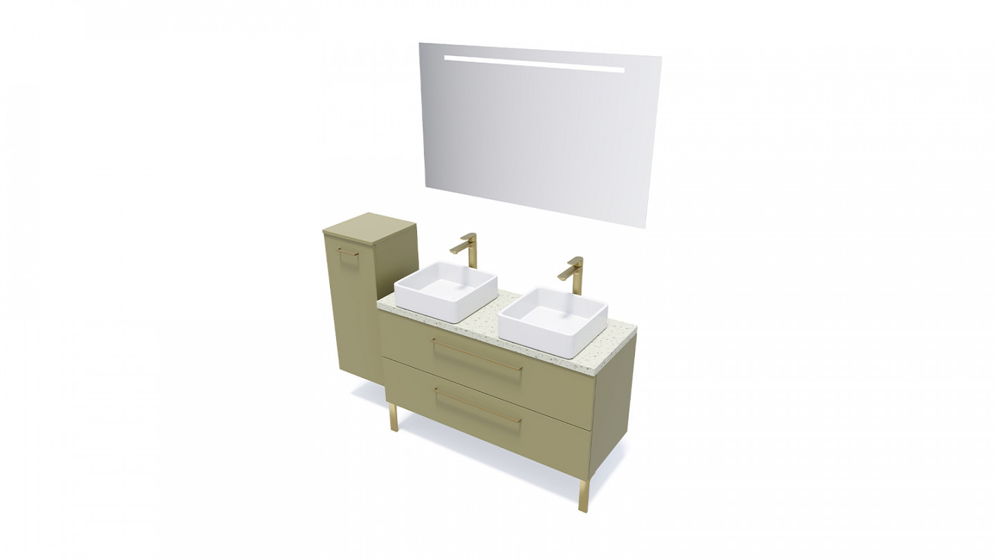 Meuble de salle de bain suspendu 2 vasques à poser 120cm 2 tiroirs Vert olive - Osmose