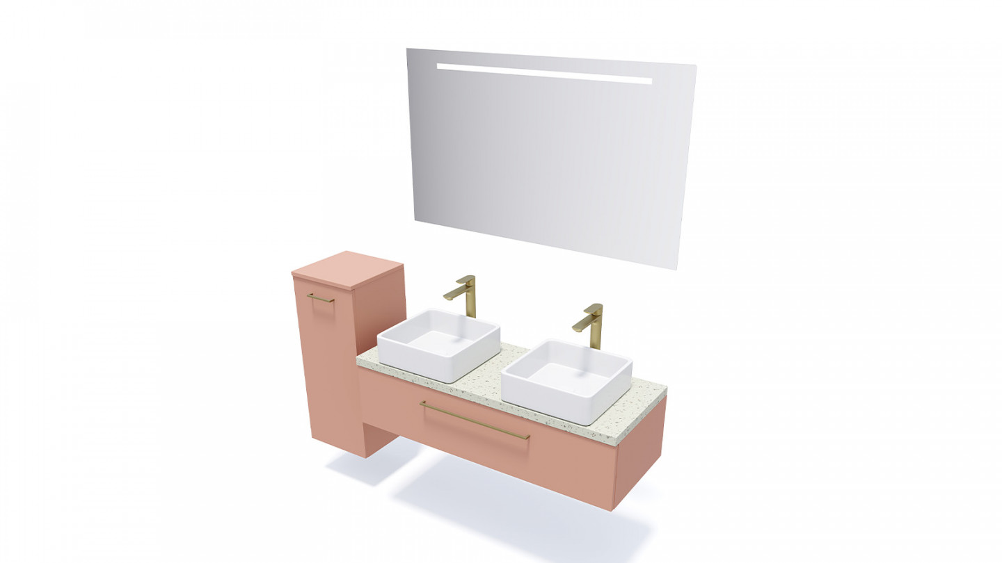 Meuble de salle de bain suspendu 2 vasques à poser 120cm 1 tiroir Abricot + miroir - Osmose