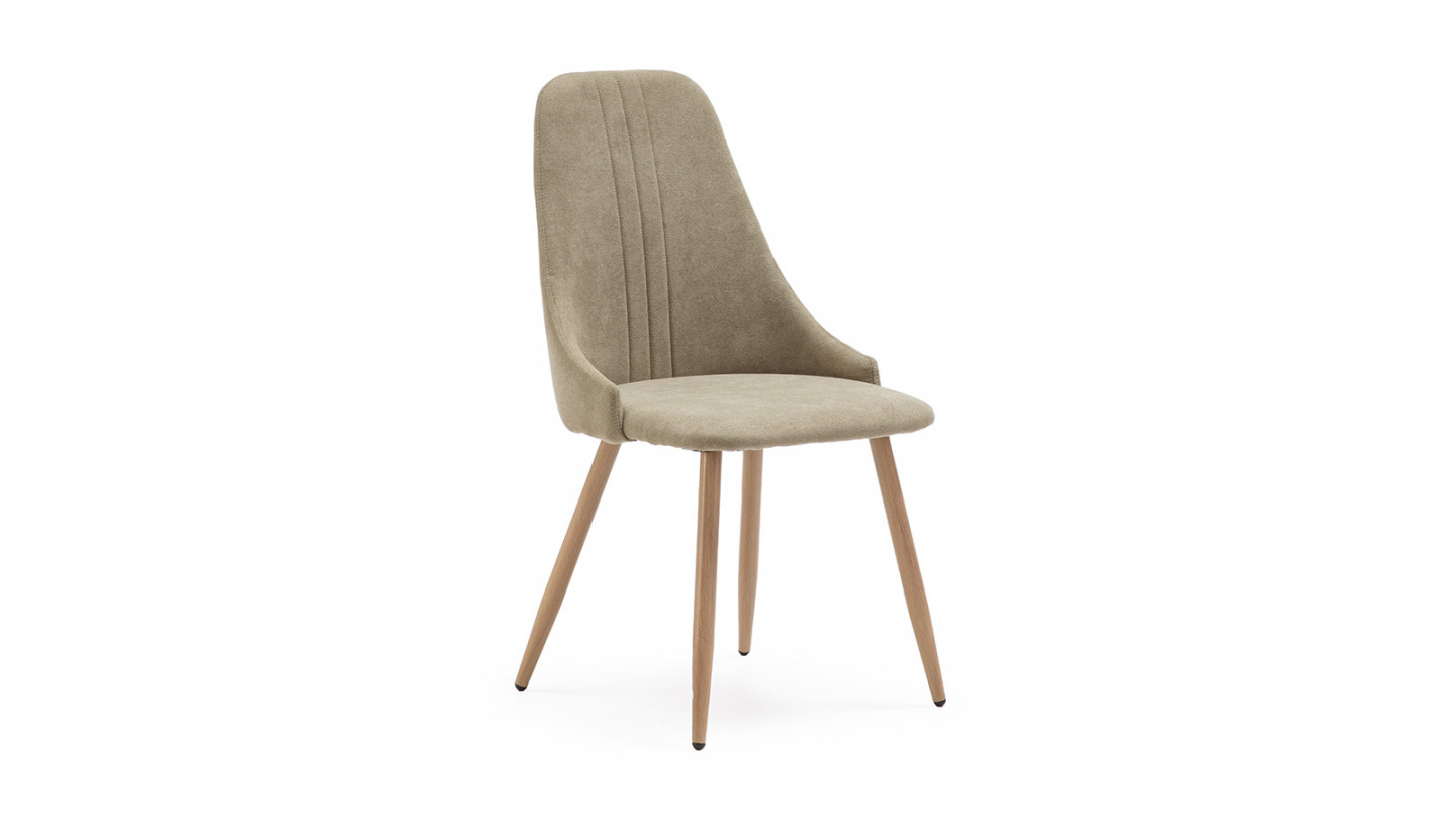 Lot de 4 chaises en tissu vert pâle, piètement métal effet bois - Vicky