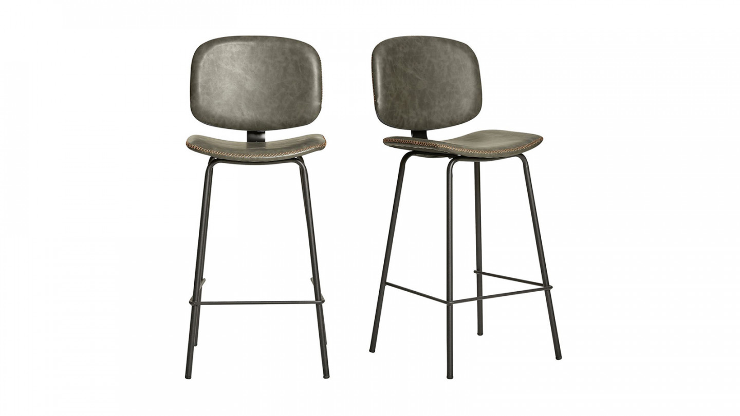 Lot de 2 tabourets de bar en simili cuir gris 73 cm - Noam