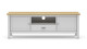 Meuble TV 2 portes 1 tiroir en pin massif blanc / effet chêne 158 cm - Macha